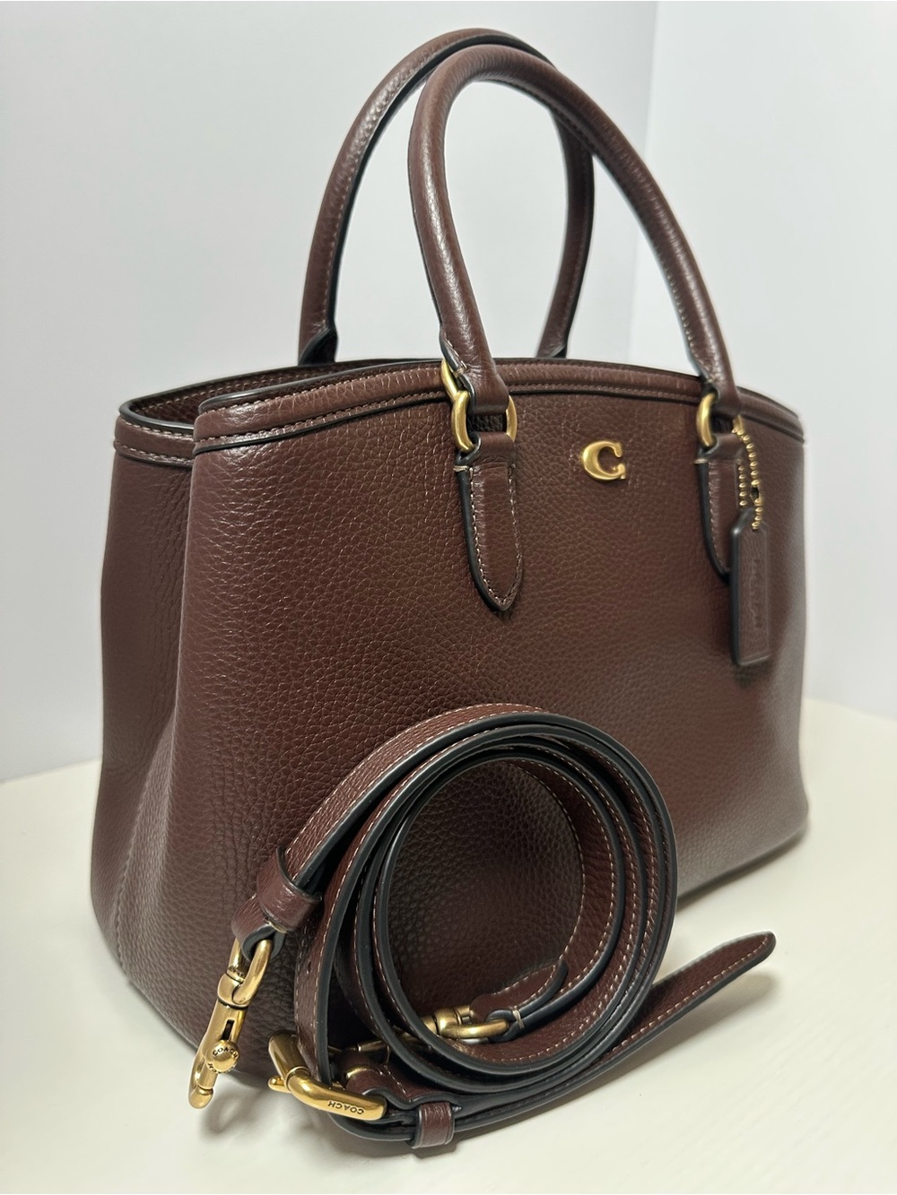 Coach Maple Pebbled Leather Satchel with Removable Strap